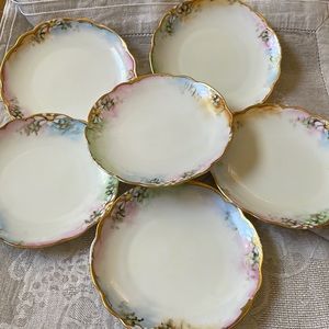 Antique lot of 6 Bavaria porcelain 6” plates gold rim floral design